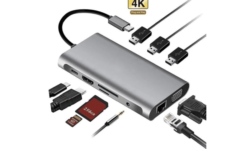 Adaptateur USB-C 10 en 1 HDMI 4K Ethernet – Hub USB-C Power Delivery pour MacBook & PC